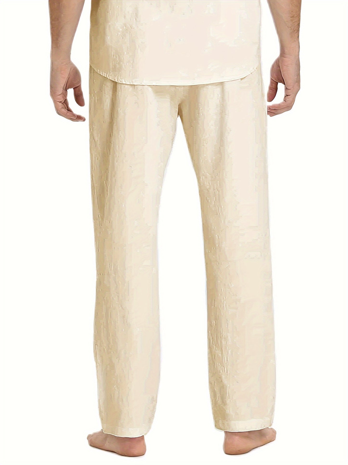 Lässige Herren-Hose aus Baumwolle und Leinen, lockere Passform, gerade Beine, elastischer Kordelzug in der Taille, lässige Jogger-Yoga-Lange Hose